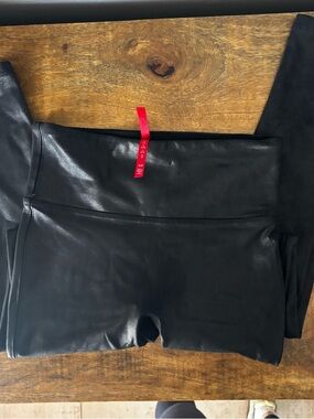 SPANX Black High-Shine Faux Leather Leggings